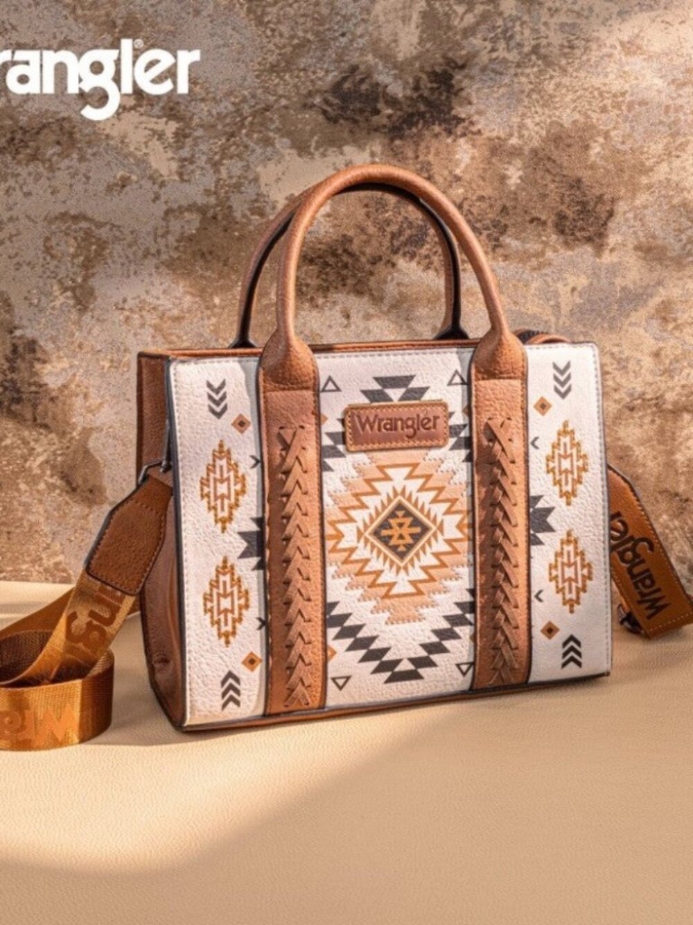 Wrangler Aztec Pattern Print Tote Bag Tan NWT